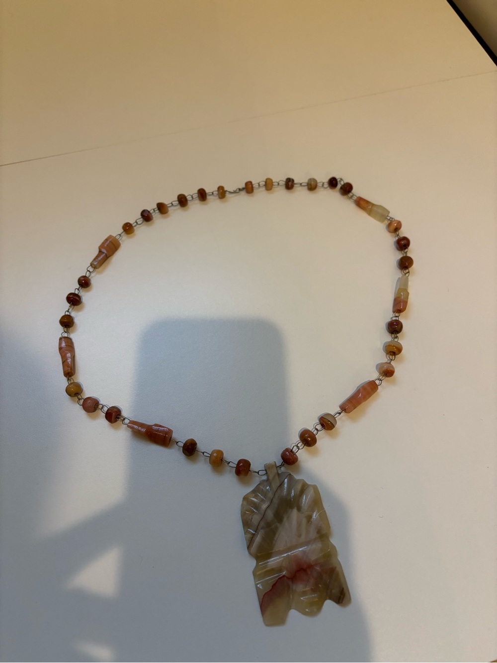 Vintage Handmade Carnelian and Agate Pendant Necklace in Brown and Tan